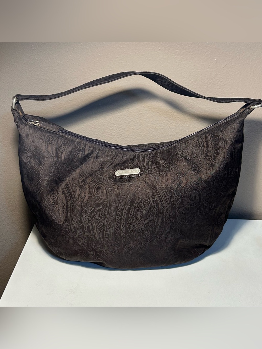Etro Nylon Hobo Shoulder Bag Purse Dark Brown Paisley